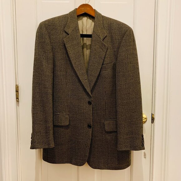 Vintage HUGO BOSS 40R Brown Check Tweed Sport Coat Blazer - Picture 1 of 15